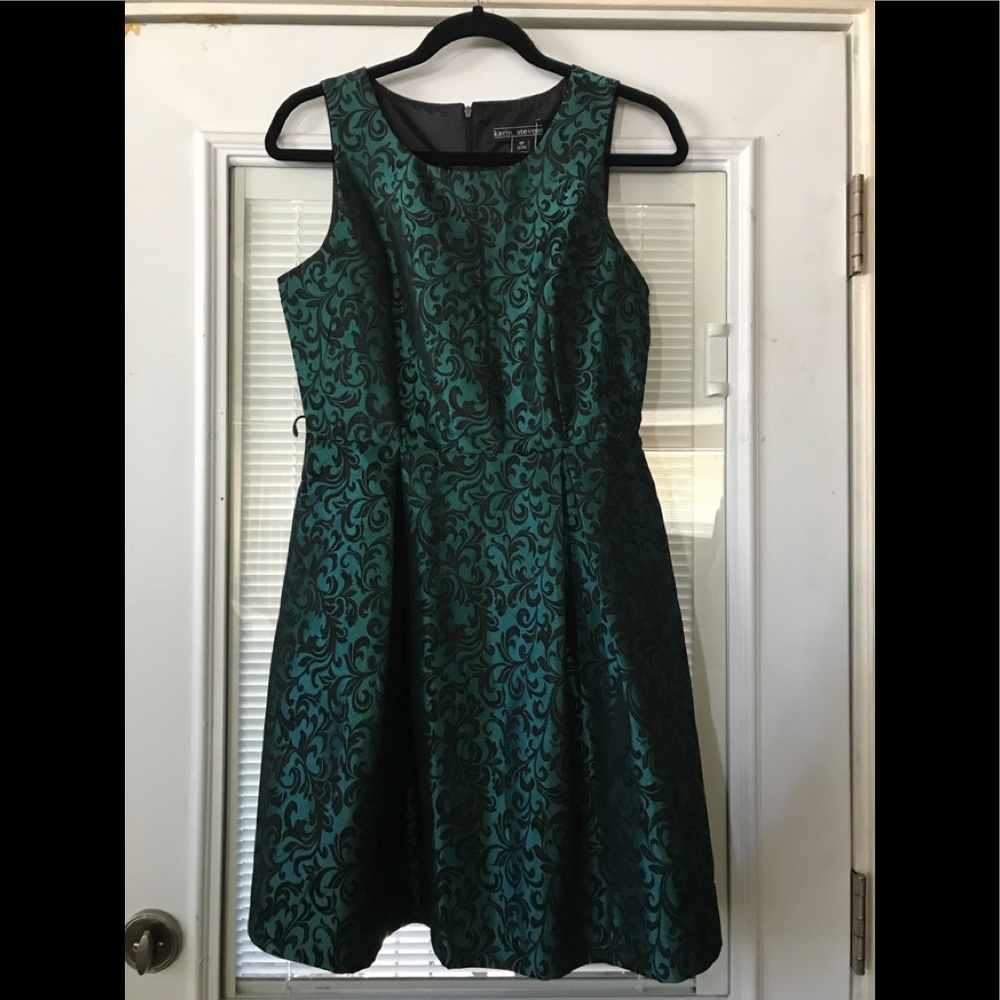 Green and black evening dress